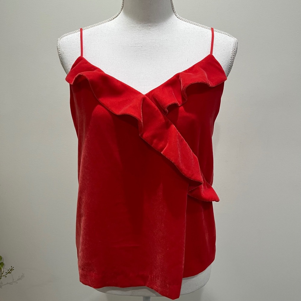 J Crew Cami Top Women Medium Velvet Ruffle Adjustable Strap Y2K Minimalist